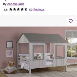 Grey Wood Play House Bed With Mattress (lights not included)