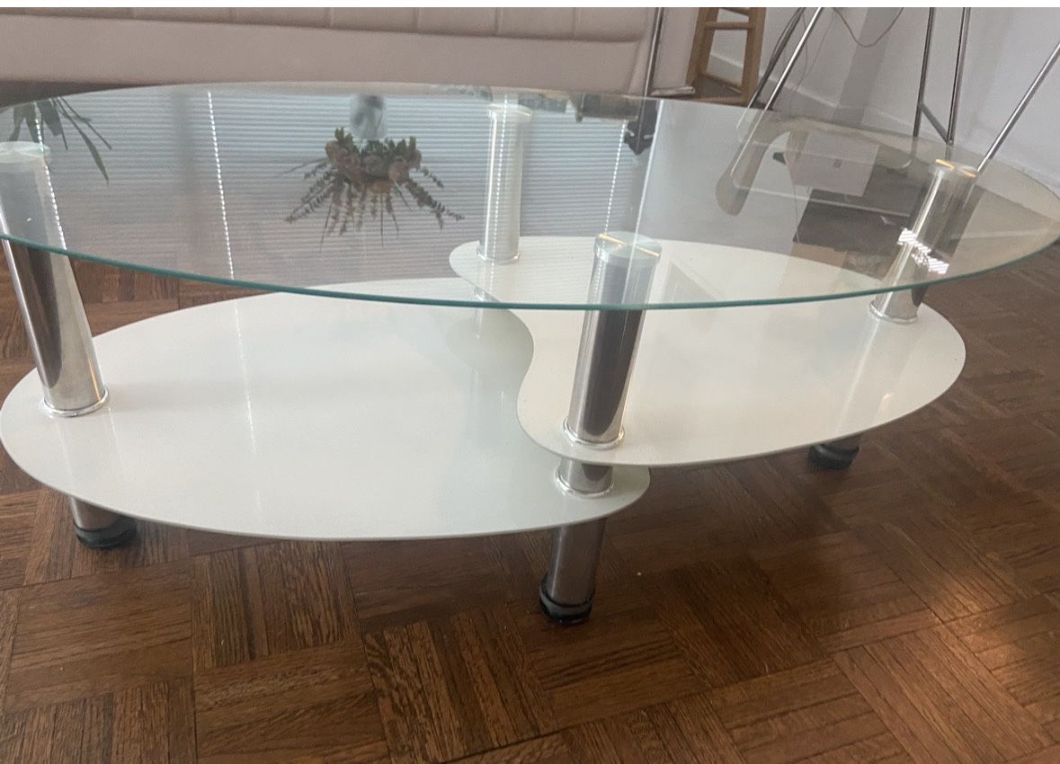 Modern Glass Coffee Table with White Shelf