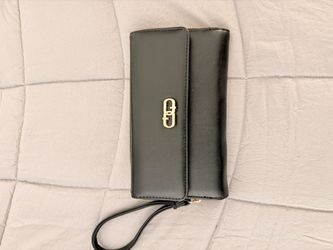 Black Leather Wristlet Clutch Wallet