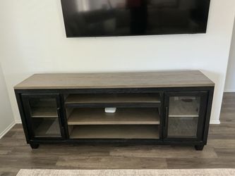 Dark Wood Entertainment Center with Glass Display Cabinets – $225 OBO