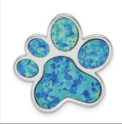Sterling Silver Opal Inlay Paw Print Chain Slide with Rhodium