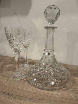Rogaska Crystal Decanter With 2 Wine Goblets