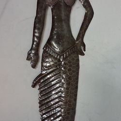 handcrafted Haitian Steel Drum Metal Art Mermaid Wall Sculpture 30" X 8"