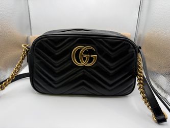 Gucci GG Marmont Small Matelasse Black Leather Shoulder Crossbody Bag Gold
