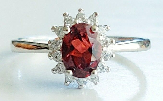 Garnet Stone Ring In Sterling Silver Size 7 1/2 (Lowered Price)