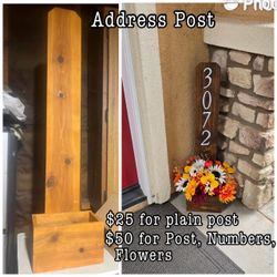 Wooden Address Post with Planter Box