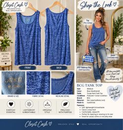 BCG Blue Heathered Scoop Neck Tank Top