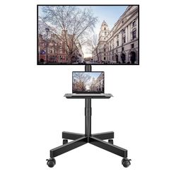 BONTEC Mobile TV Stand with Tilt, Rolling TV Stand on Wheels for 23–60 Inch LED LCD TVs, Portable TV Cart with Adjustable Media Shelf