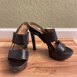 Lisa for Donald Pliner Black Leather Platforms Sandal Heels 7.5M