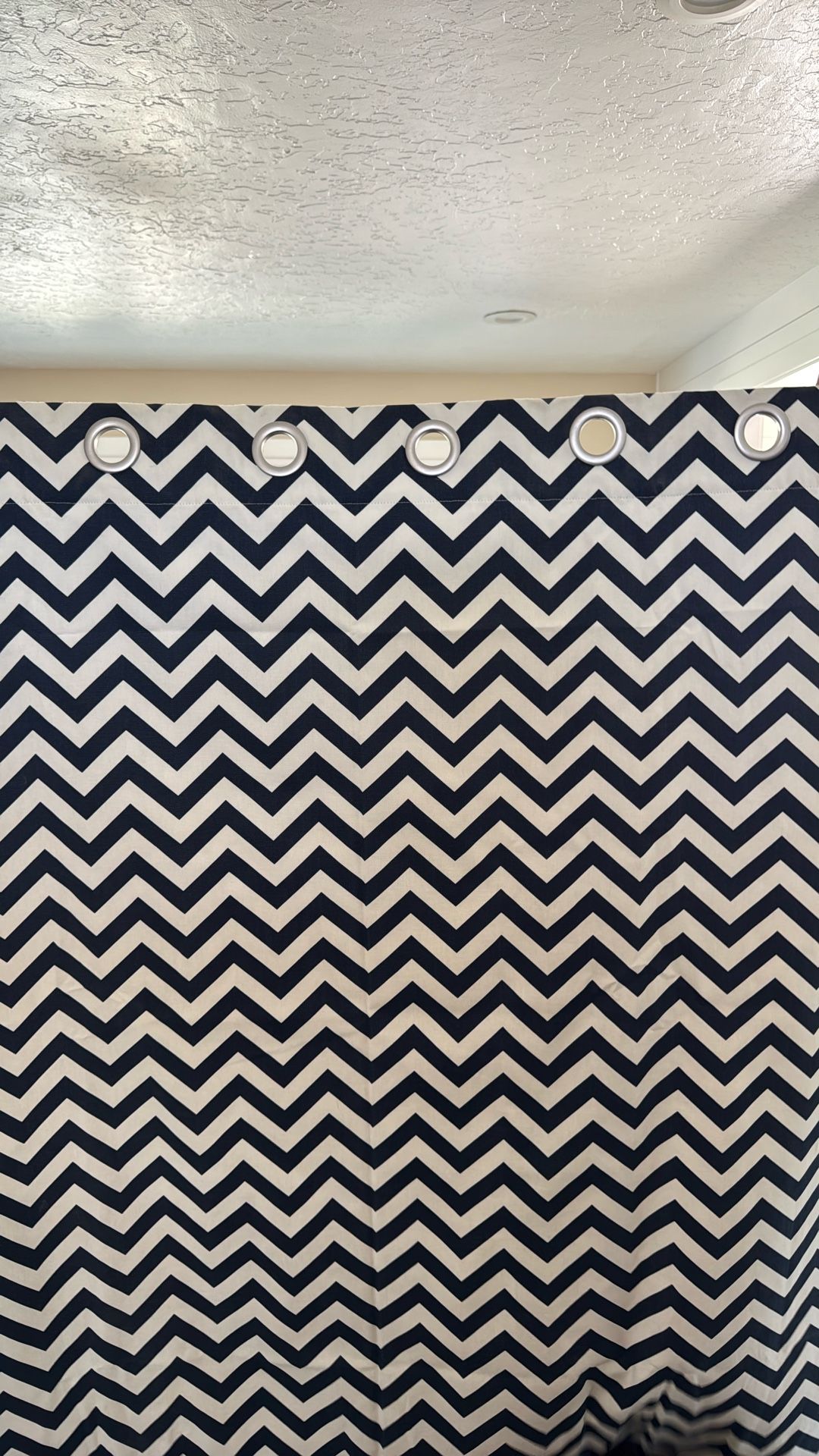 Two Chevron Navy And White Blackout Curtain Panels