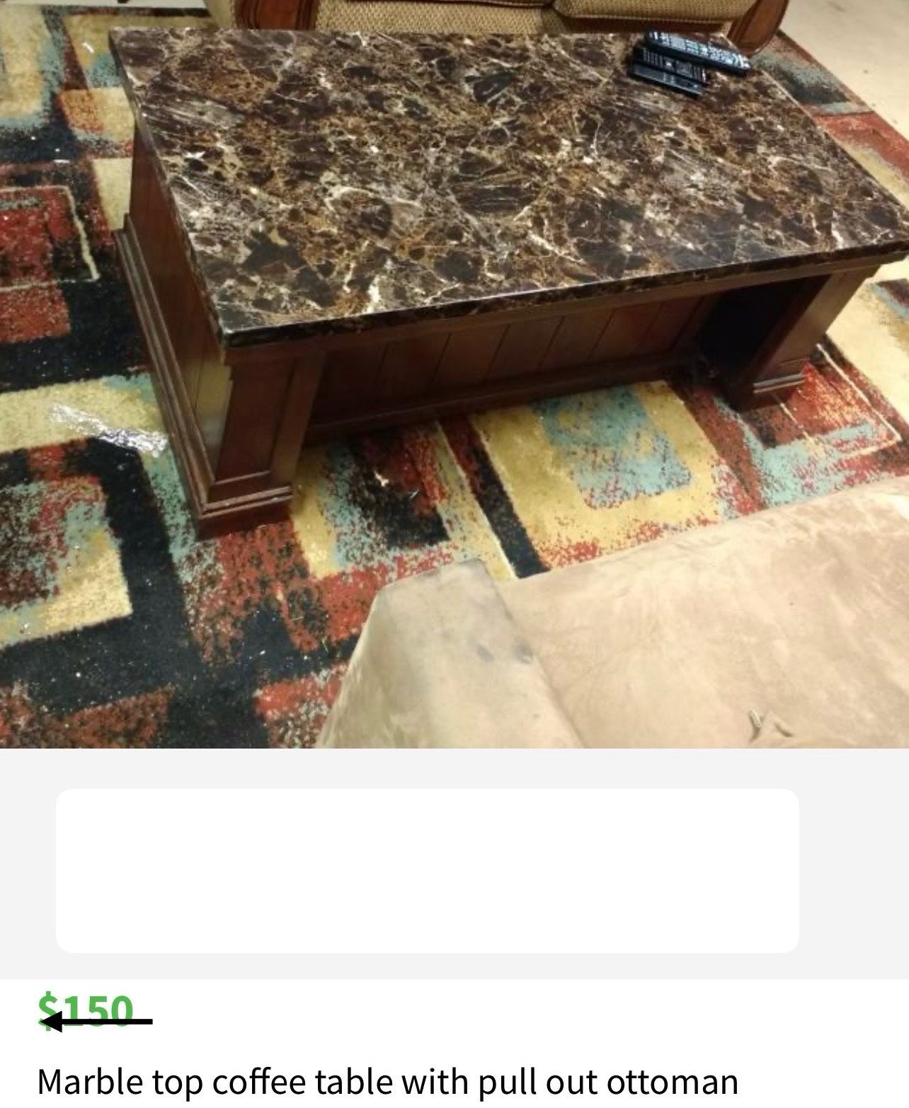  Marble Coffee Table With Pull Out Ottoman  
