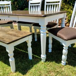 Dining Table Chairs And Bench Farmhouse Kitchen Table Set 