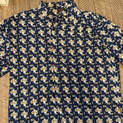 Vintage RARE FUBU Button Down Shirt XL All Over Print Blue LONG Sleeve