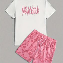 Fashionable Text Printed Pattern Short Sleeved T-Shirt, Printed T-Shirt for Summer Fashion, Casual Versatile, Suitable for All Seasons Casual Wear T-S
