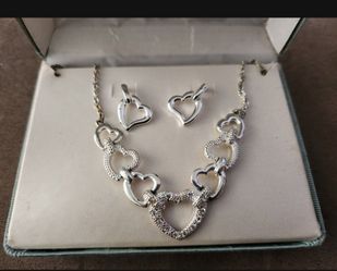 Silver Heart Necklace and Earrings Set
