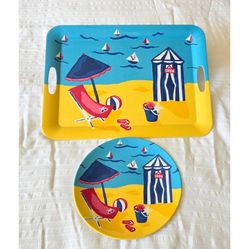 Large Beach Life Theme Party Serving Tray 2pc Set