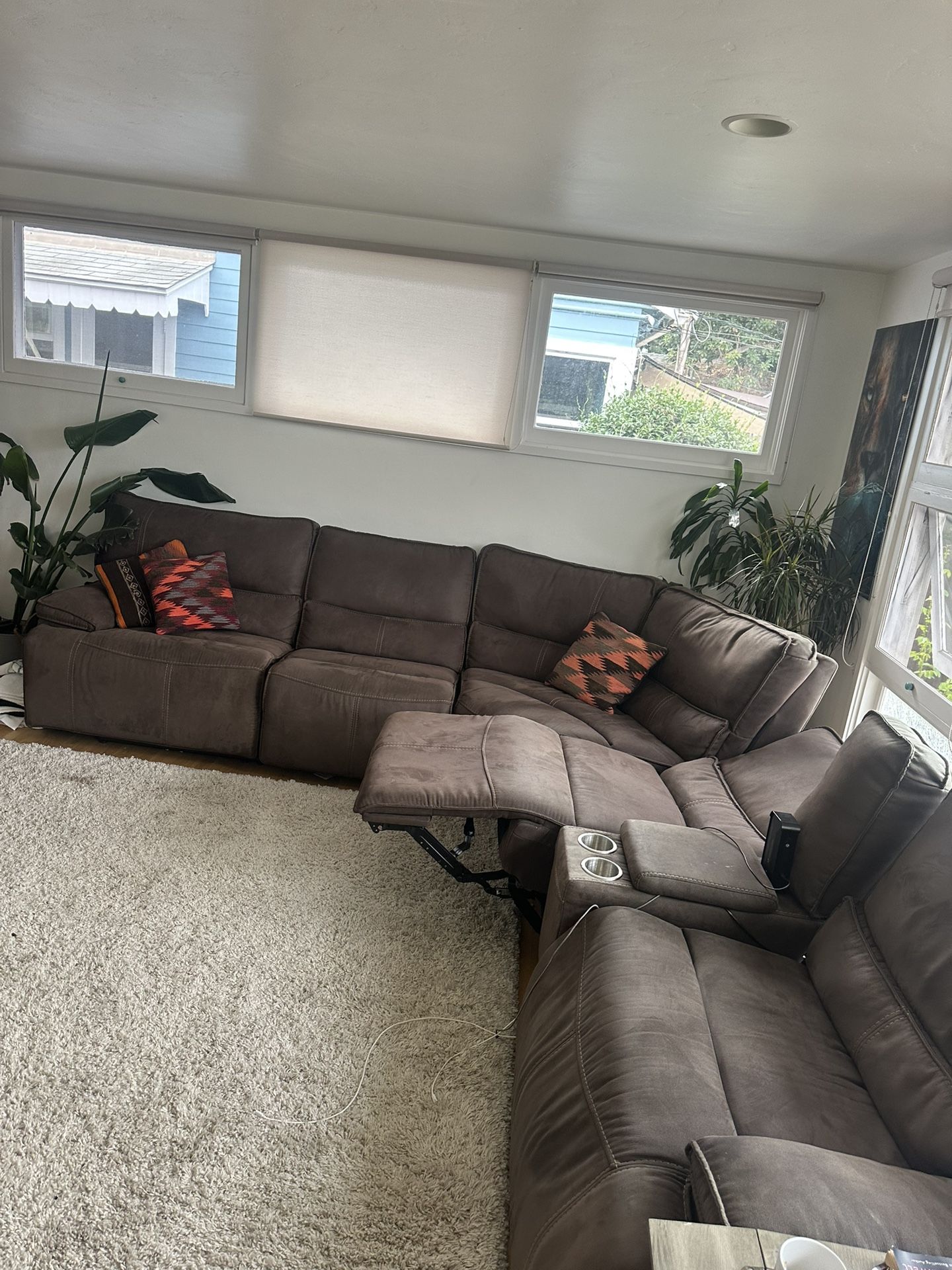 Brown Sectional Couch 3 Seat Recliners READ DESCRIPTION