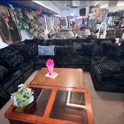 Black Corduroy Sectional - Modern & Comfortable 