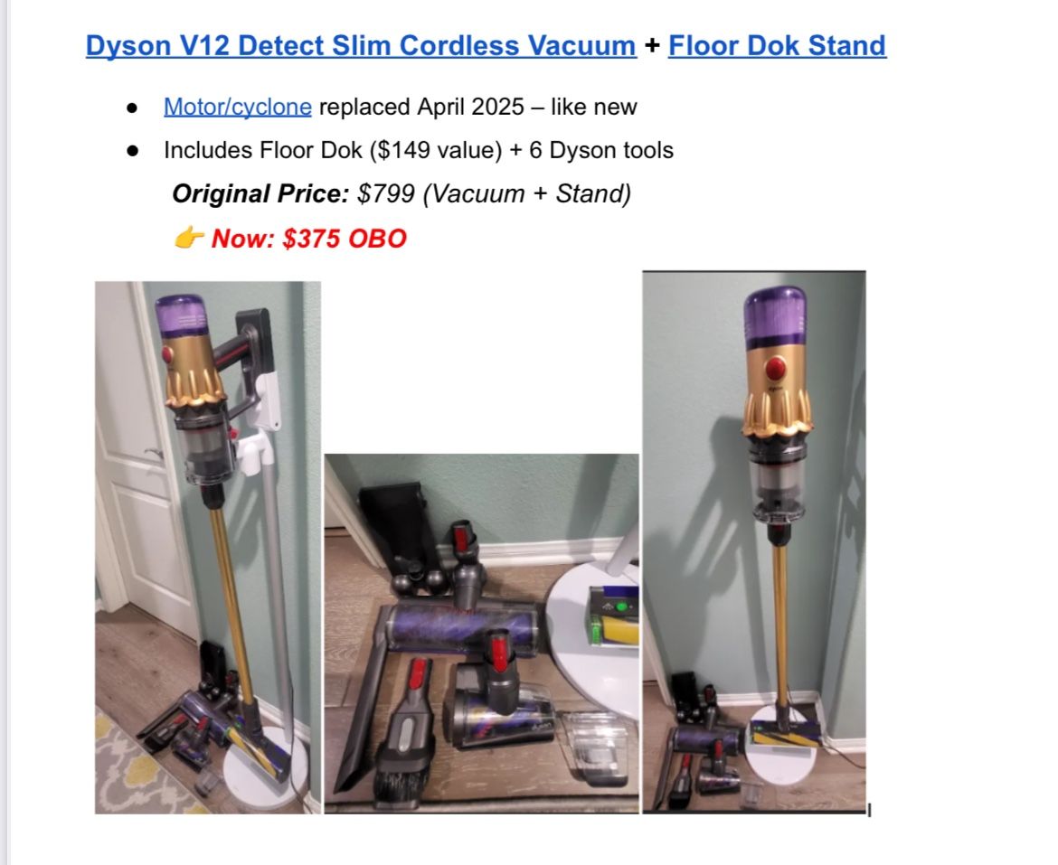 Dyson V12 Detect Slim Cordless Vacuum + Floor Dok Stand