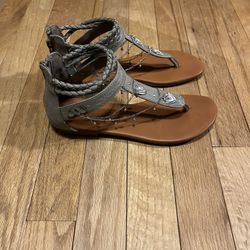 Gray And Tan Gladiator Style Zip Up Sandals