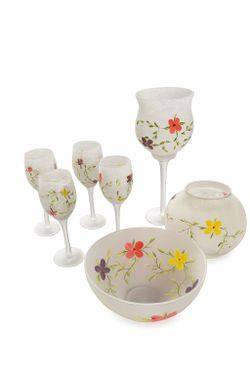 decorative hand painted glassware set