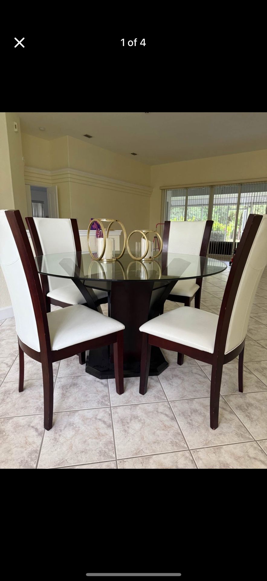 White Leather With Wood Dining Table