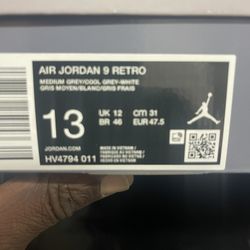 Jordan Retro 9 Cool Gray Men’s 13 Never Worn Or Tried On Very Fresh 