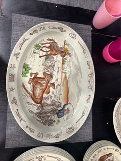Vernon Kilns California USA Platter 16 X 12 Great Shape Horses Steer Cowboys