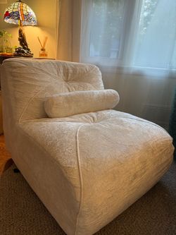 New White Velvet Accent Chair with Bolster Pillow