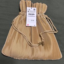 ZARA Pleaded Gold Wristlet Bag (NEW)