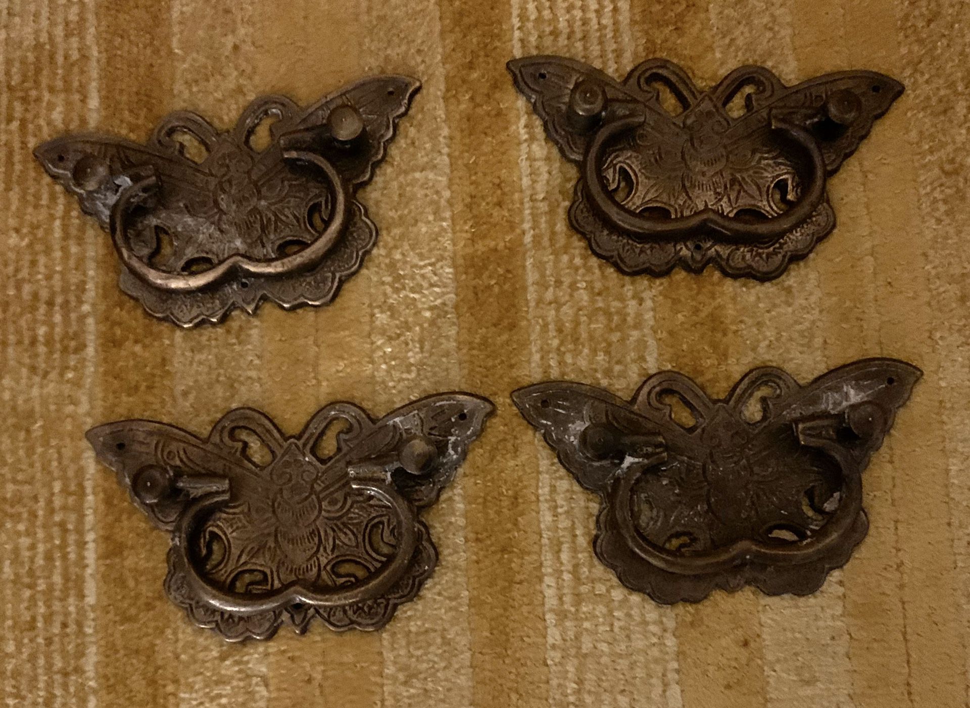 Antique Brass Decorative Butterfly Handles - Set of 4