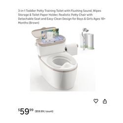 Brand new 3-in-1 Toddler Potty Training Toilet with Flushing Sound, Wipes Storage & Toilet Paper Holder, Realistic Potty Chair with Detachable Seat an