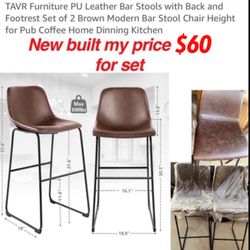 New  2 brown leather Counter 30” high Stools for Kitchen Island  $60Firm no lower Cash only East Palmdale  off 47th &R8 Address will be provide when
