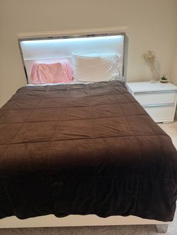 Queen LED Bed Frame + Nightstand — $295 OBO