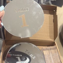 Table Number 1-15 Silver Mirrored Round w/ Acrylic Stand