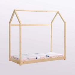 Children Toddler House Canopy Bed Frame with Mattress 