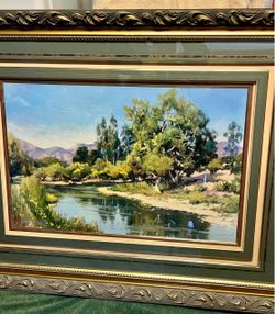 Beautiful Landscape Oil Painting Exquisitely Framed and Matted . Signed Lower Left