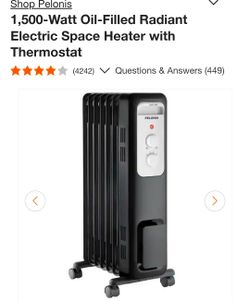 New Pelonis 1,500-Watt Oil-Filled Radiant Electric Space Heater with Thermostat
