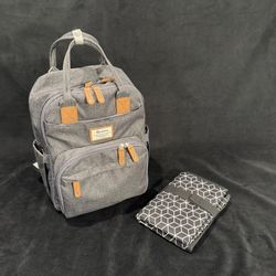 Diaper Bag Backpack (Grey) Travel Bag, Insulated Bottle Storage, Waterproof, Diaper Changing Pockets, Wipes Dispenser, Etc