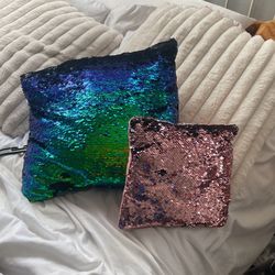 Pink and blue sequin pillows