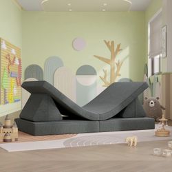 Dark Grey Modular Kids Sofa Sectional Children Play Couch with Removable Cover 4PCS 