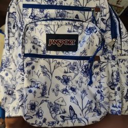 Super Cute White And Blue Flower Jansport Backpack 
