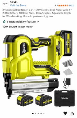 2" Cordless Electric Brad Nailer with 2 * 2.0Ah Battery (New)