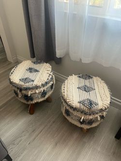 Boho Woven Ottoman Stools Set of 2