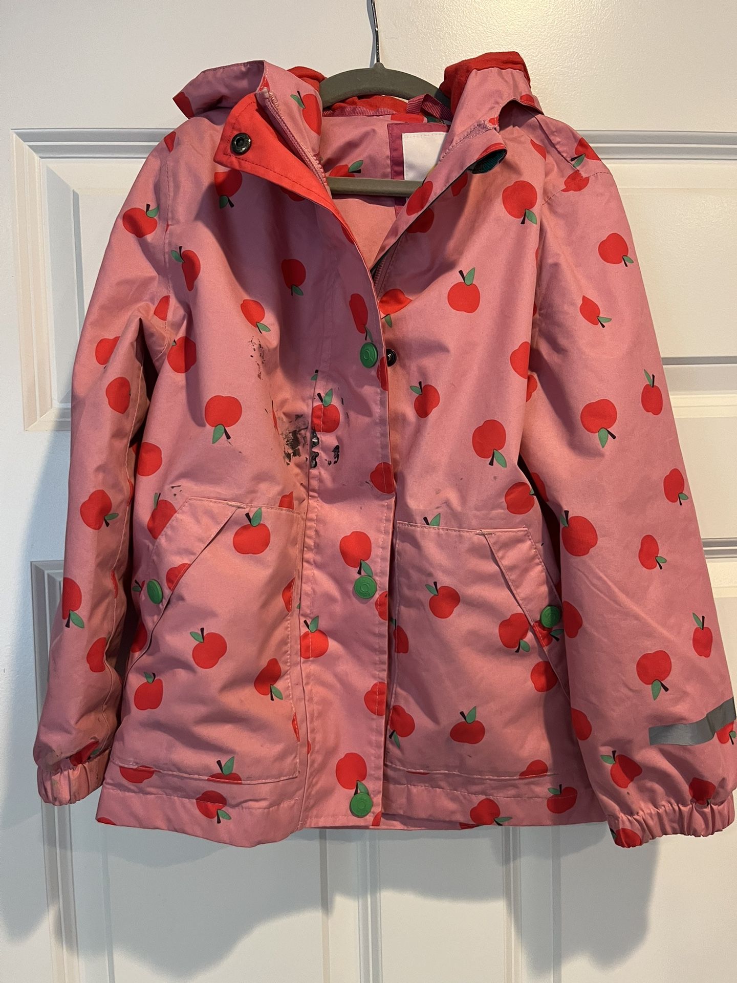 Boden Girls Pink Apple Print Waterproof Jacket Size 6-7