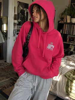 Juicy Couture Pink Pullover Hoodie Size M Y2K Streetwear Loungewear Logo Sweatshirt