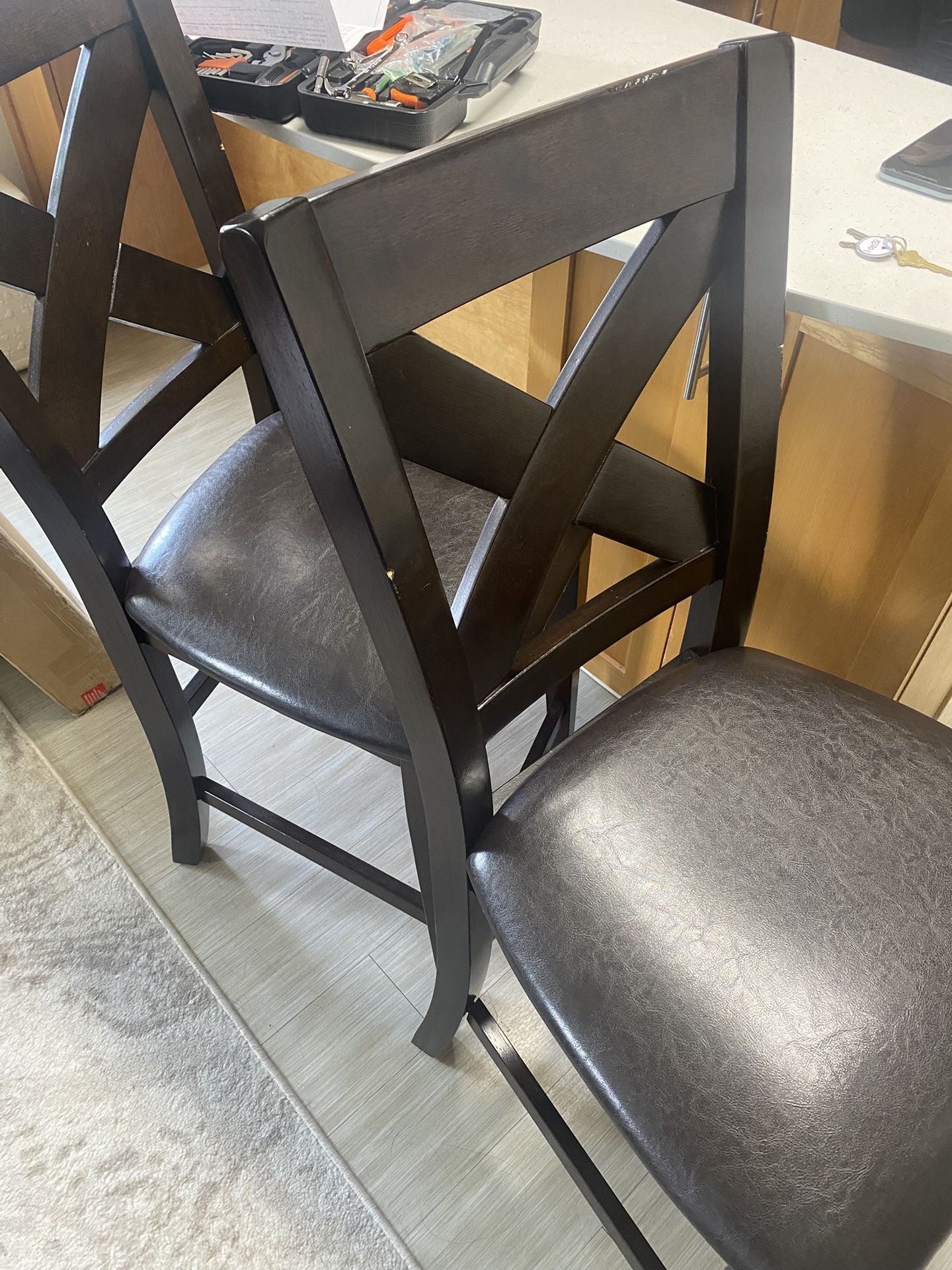 Two Beautiful Dark Wood Counter Chairs