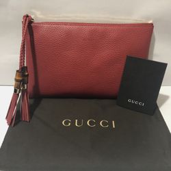 GUCCI Bamboo Red Small Clutch Pouch zip Around