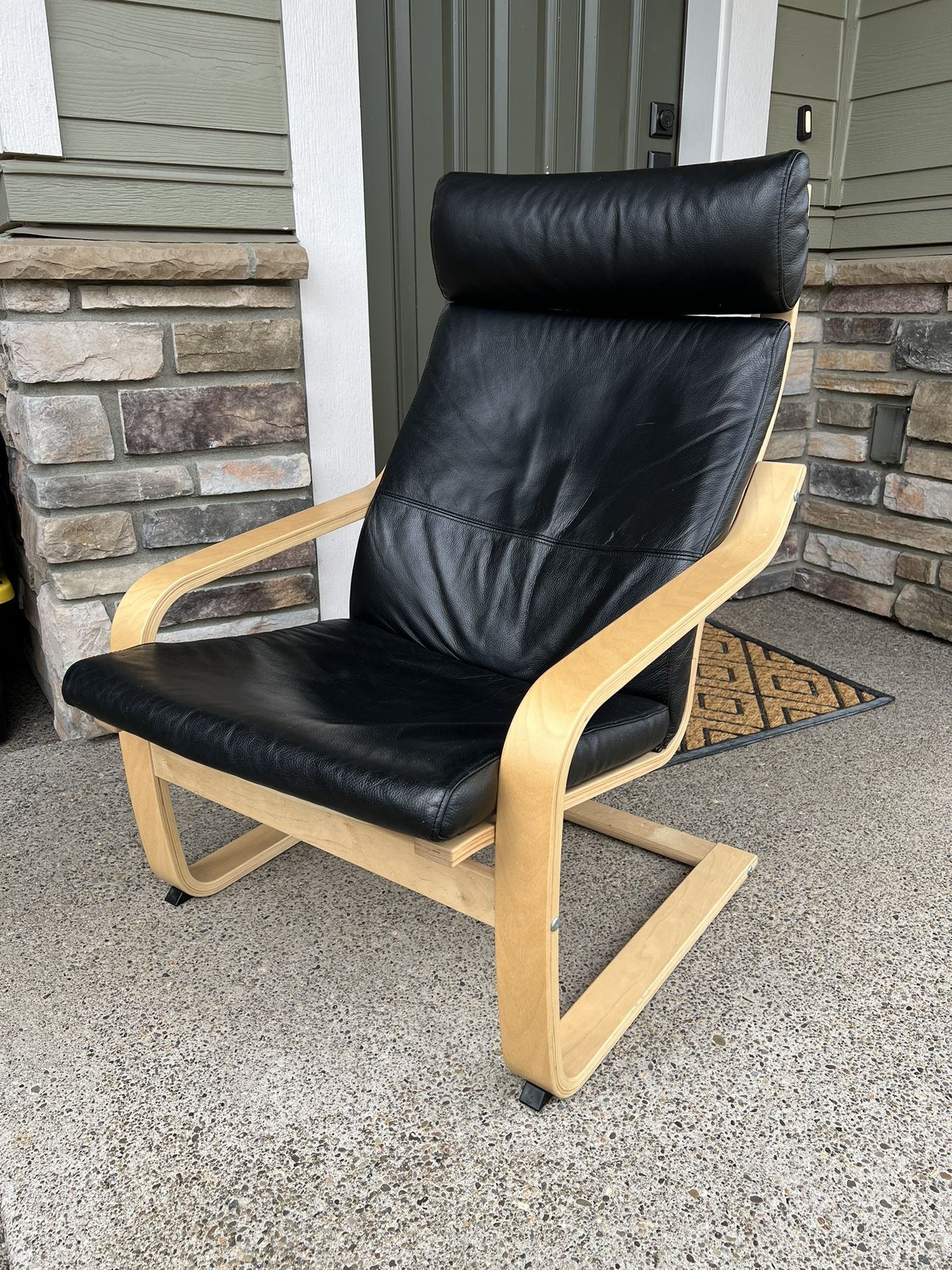 Ikea Poang Chair Armchair and Footstool Set with Black Leather