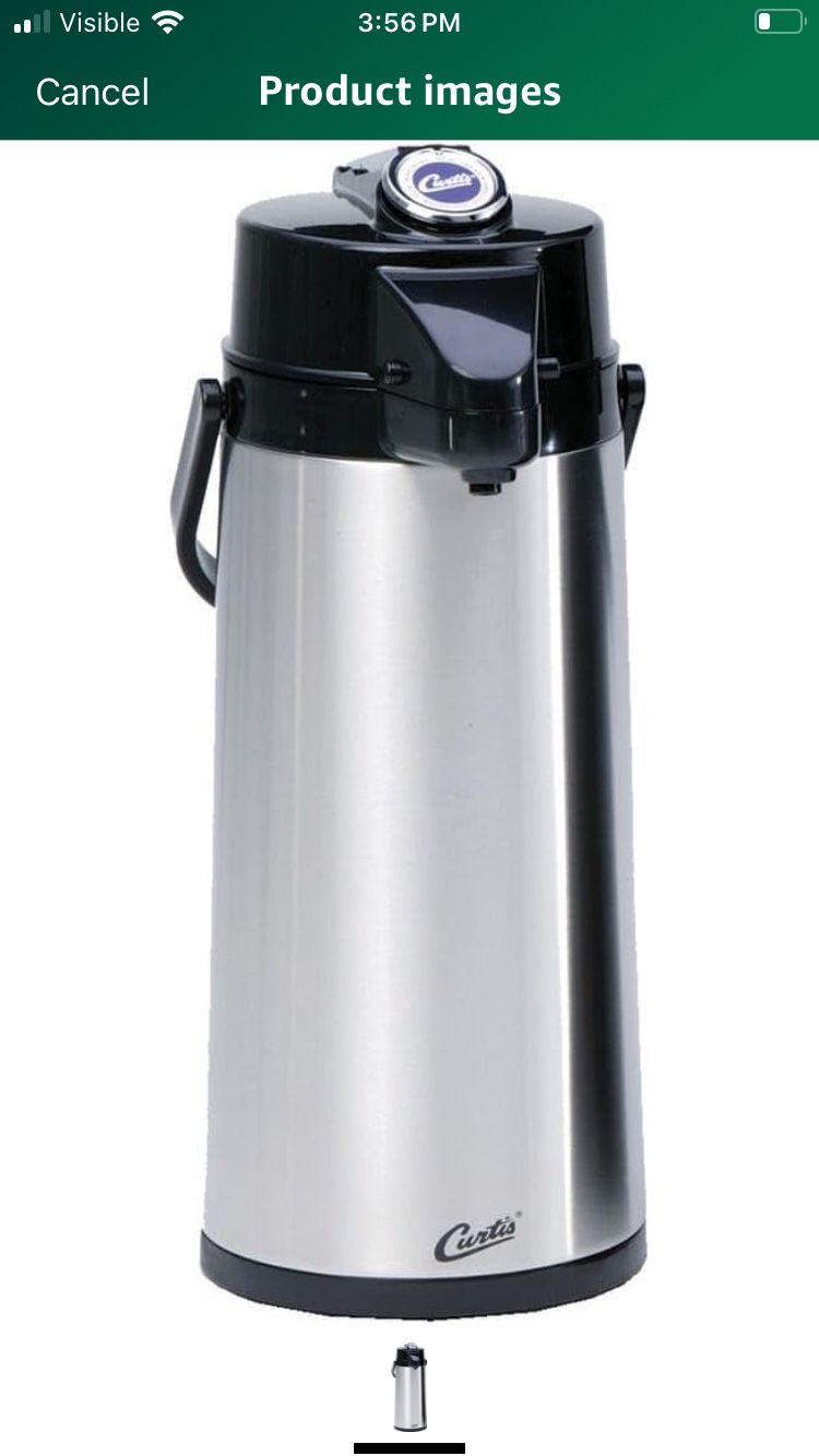 Wilbur Curtis Thermal Dispenser Air Pot, 2.2L S.S. Body Glass Liner Lever Pump - Commercial Airpot